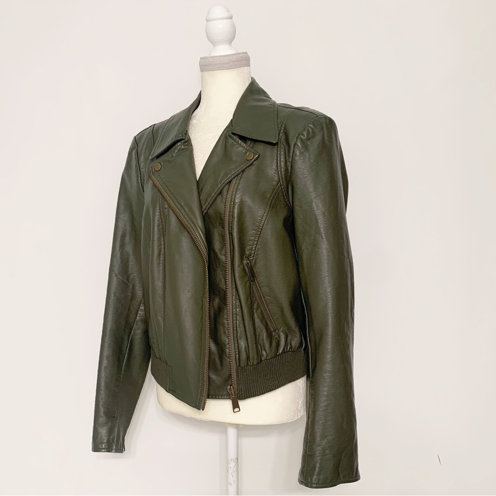 Free People Faux Leather Moto Bomber Jacket - Size M